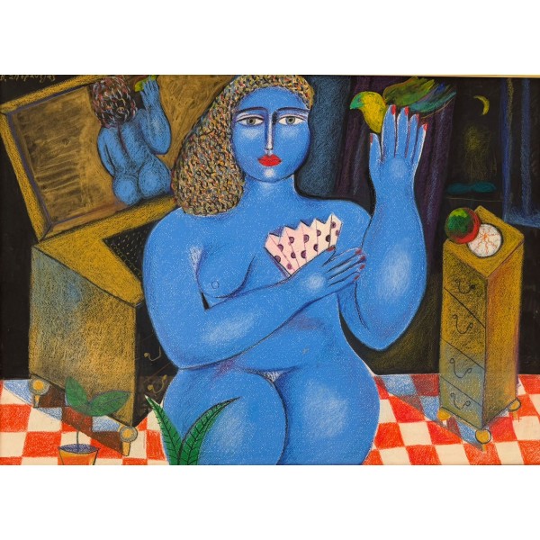  ΒΑΣΙΛΗΣ ΣΠΕΡΑΝΤΖΑΣ - (1938 - ) - ΜΠΛΕ ΓΥΝΑΙΚΑ ΣΤΟ ΔΩΜΑΤΙΟ 